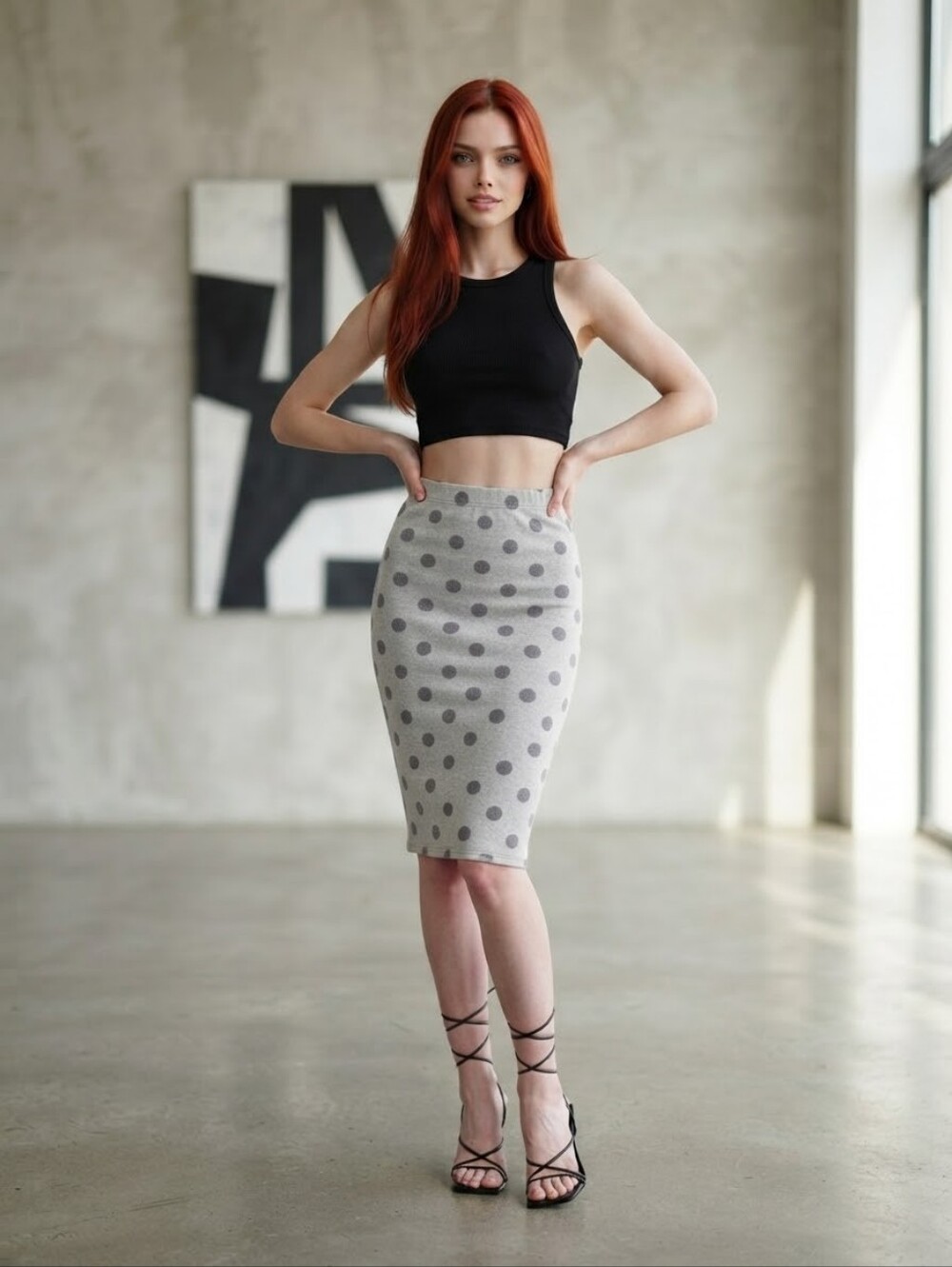 NWT Jade Mackenzie Gray & Charcoal Polka Dot Modest Pencil Skirt Sz XXL CC